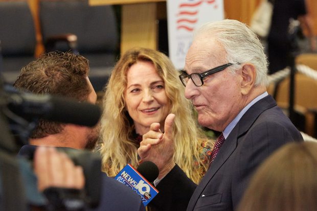 Ann and Jerry speak to reporters at the induction ceremony. Photo courtesy of Team Zenyatta.